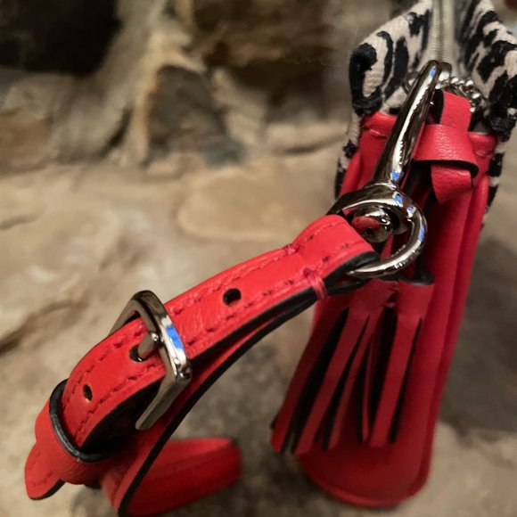 COACH Red Medium Sized Wristlet with Black/Ivory Animal Print - Picture 6 of 6